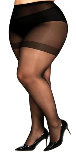 DUCMODA Damen Strumpfhose Große Größen 20D fein transparent – elastisch,hoch tailliert,bequem – Sheer Plus Size/Curvy/Übergröße XL–8XL,Schwarz XXL