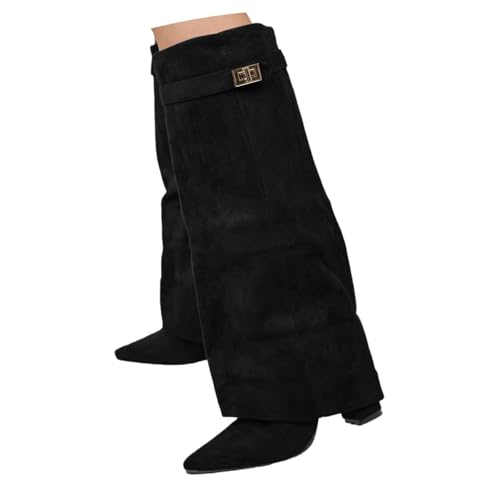 SKFLABOOF Kniehohe Stiefel Damen Schwarze Hohe Overknee Mit Absatz Womens Boots Overknees Schuhe Weitem Schaft Women Schwarz Weiter High Heels Blockabsatz