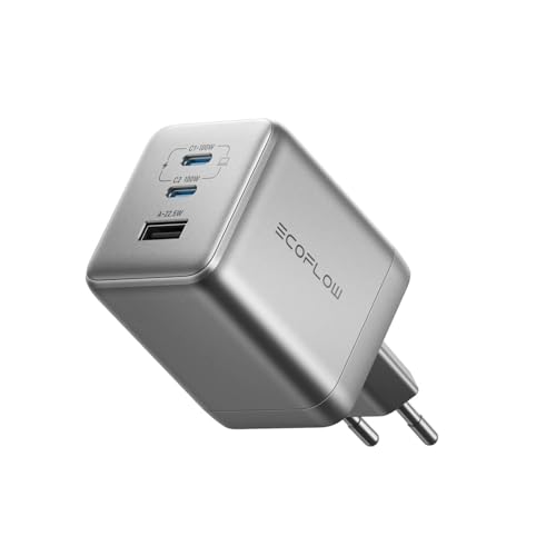 EcoFlow 3-in-1-Ladegerät USB C 100W, 3 Ports Netzteil, GaN Charger Schnellladegerät, kompatibel mit iPhone 17/16/15/14 Series, Samsung, MacBook, iPad und mehr, 2 USB C und 1 USB A