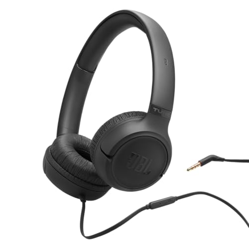 JBL Tune 530, kabelgebundene On-Ear-Kopfhörer mit Mikrofon, JBL Pure Bass Sound, EQ-Presets, faltbares Design und kabelsalatfreies Kabel, Schwarz