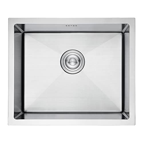 Ibergrif Spüle Küchenspülen für den Unterbau und Aufsatz, 50-43cm Unterbaubecken, Spülbecken Edelstahl Seidenglanz, 1 Becken Einbauspüle, Silber, M85043, 50 x 43 cm