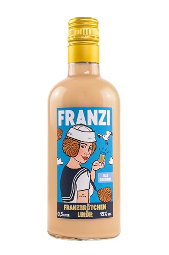 Franzi/Franzbrötchen Likör / 500 ml / 15% Vol. / Samtig weicher Sahnelikör/Geschmack von Zimt & karamellisiertem Zucker/Franzbrötchengenuss ganz ohne Krümel