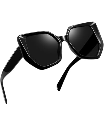 Joopin Acetat Große Sonnenbrille Damen Polygon Cat Eye Polarisierte Sonnenbrille Modische und Elegante TR90 Sunglasses Woman mit UV400 Schutz für Reisen Fahren (Schwarz/Schwarz)