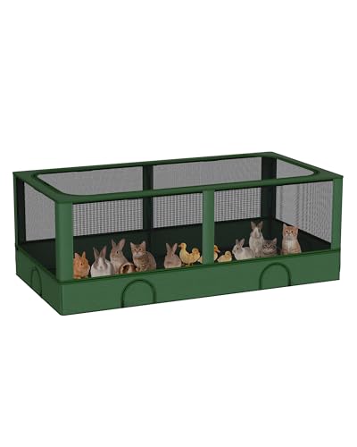 DINMO Kleintiergehege, Freigehege für Kaninchen Meerschweinchen, Haustier-Laufstall mit wasserdichtem Boden für Hamster, Igel, Kätzchen, Hühner, für innen und außen, grün und schwarz, 162 x 82 x 58 cm