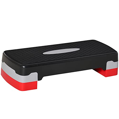 HOMCOM Steppbrett Aerobic Stepper 2-Stufig Höhenverstellbar 10-15cm, Rutschfest Fitness Stepper, Mini Steppbrett für Zuhause Heim Büro, Schwarz+Grau+Rot