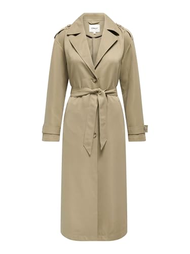 ONLY Damen Langer Trench Coat | Eleganter Basic Übergangs Mantel | Einreihig Longline mit Gürtel ONLLINE, Farben:Beige-2, Größe:L