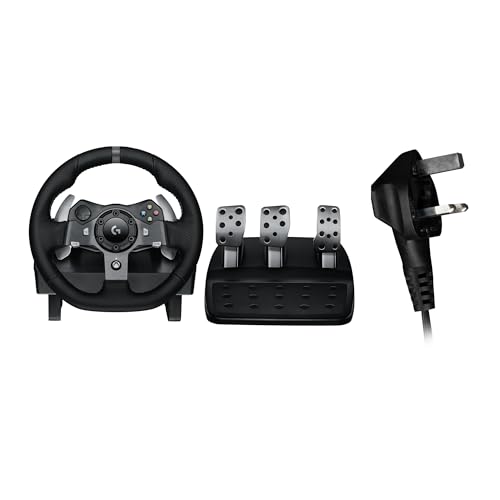 Logitech G920 Driving Force Gaming Rennlenkrad, Zweimotoriges Force Feedback, 900° Lenkbereich, Verstellbare Edelstahl Bodenpedale, für Xbox Series X|S, Xbox One/PC/Mac, UK-Stecker, Schwarz
