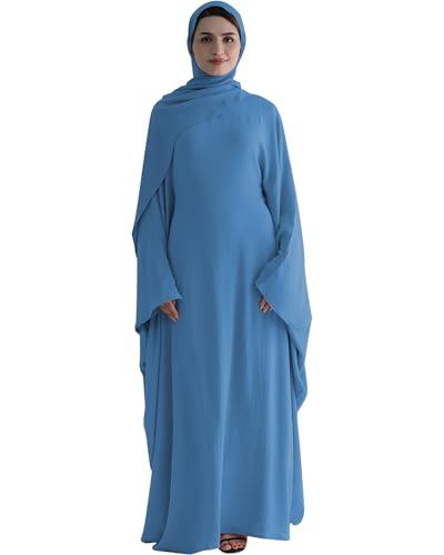 Zofocy Gebetskleidung für Frauen 2 Stück Abaya Muslim Damen mit Khimar Hijab Muslimische Robe einfarbige lose einteilige