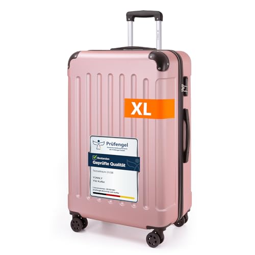 YONSLY Gepäck Suitcase Reisekoffer, Trolley Rollkoffer Handgepäck, Hartschalenreisekoffer mit 360° Lenkrollen, Zahlenschloss, Mehrstufiger Teleskopgriff (XL, Roségold)