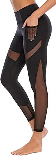 In One Clothing Damen Leggings für Sport, Fitness, Outdoor und Loungewear (DE/NL/SE/PL, Alphanumerisch, L, Regular, Regular, schwarz-mesh)