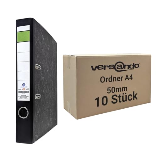 versando 10x schmaler Premium Ordner DIN A4 Rücken 5cm Aktenordner Ringordner - Blauer Engel zertifiziert - schwarz