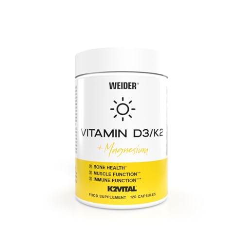 Weider -Vitamin D3/K2 Kapseln - Vitamin D und K, Magnesium - Unterstützt Knochengesundheit, gesunde Zähne - Immunsystem stärken - 120 Kapseln