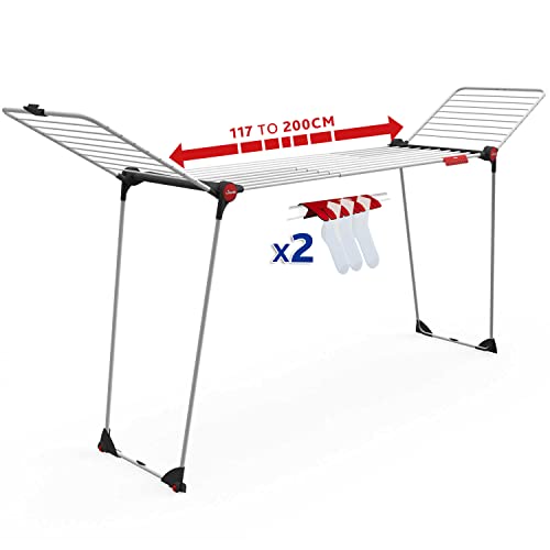 Vileda Infinity Flex Plus Wäscheständer | Ausziehbarer & Stabiler Flügeltrockner mit 30 m XXL-Leinen - Für Innen- & Außenbereich, platzsparend & klappbar, 2 m Länge, Hohe Flügel | Eco-Verpackung