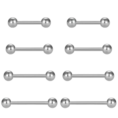 NHPY 8 Stück Zungenpiercing Chirurgenstahl, Zungenpiercing Kugeln, Tongue Piercing, 14G Chirurgenstahl Piercing Zunge Tongue 12/14/16/18mm Stab