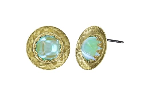 Konplott: Ohrstecker Honey Drops in Space, runde gehämmerte Schalen-Ohrstecker mit rundem Glasdrop, für Damen/Frauen (mint-grün)