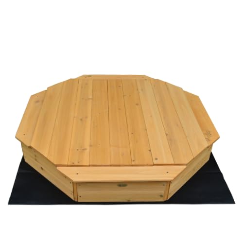 Rijoka Sandkasten Sandkiste aus Holz – 4 Sitzbänken – Sandkastendeckel – Inkl. Bodenplane – 1305x1305x200mm