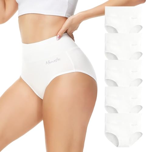 Momoshe Unterwäsche Frauen Damen-Unterhosen Seamless Slips Damen Panty Hipster Sportunterwäsche Kaiserschlüpfer Periodenunterschwäsche Weiß 5er Pack L