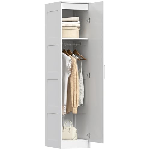 HOMCOM Kleiderschrank Mehrzweckschrank mit Kleiderstange, Regal, Soft-Close-Tür Garderobenschrank Schrank Drehtürenschrank für Schlafzimmer 40 x 52 x 180 cm Weiß