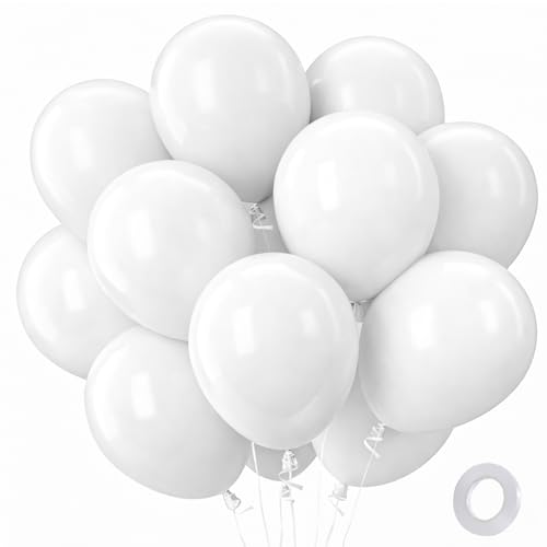 QIFU Luftballons Weiß - 100 Stück Weiße Luftballons, Latex Weisse Ballons Geburtstag, Helium Ballons Party Deko für Geburtstagdeko Party Geburtstag Hochzeit Jungen Mädchen Babyparty Jahrestag, 12 Zoll