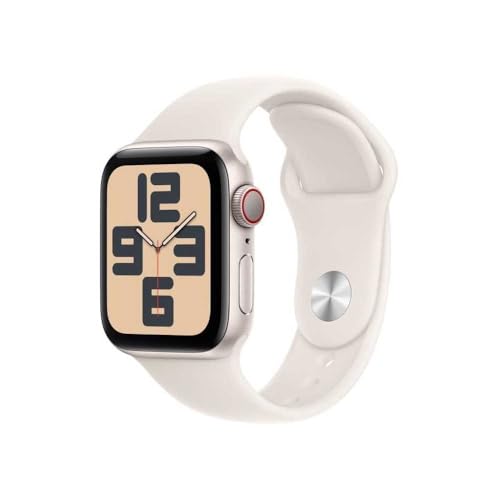 Apple Watch SE (2. Generation) GPS + Cellular 40 mm Smartwatch mit Aluminiumgehäuse in Polarstern und Sportarmband in Polarstern (S/M). Fitness und Schlaftracker, Unfallerkennung, Herzfrequenzmesser