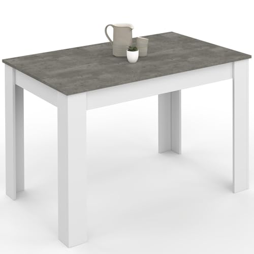 IDMarket - Rechteckiger Esstisch ROZY 4 Personen weiß Tischplatte Betoneffekt 110 cm