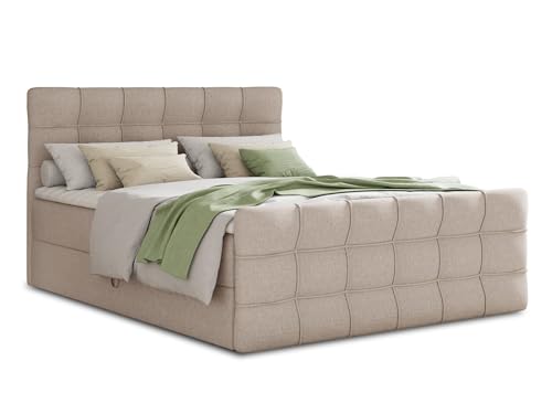 Sofnet Boxspringbett Best Lux mit Fußteil, 2 Bettkästen und Topper - Doppelbett, Bonell-Matratze, Polsterbett, Bett, Betten, Bettgestell, Schlafzimmer (Beige (Inari 22), 140 x 200 cm)