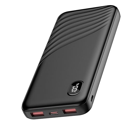 Thunelec Power Bank, 22,5W Powerbank 10000mAh (USB-C Input & Output) PD QC 3.0 Slim Tragbares Ladegerät, LED Anzeige Externer Handyakkus, Klein Aber Stark Externer Akku für Smartphone Tablet (Schwarz)