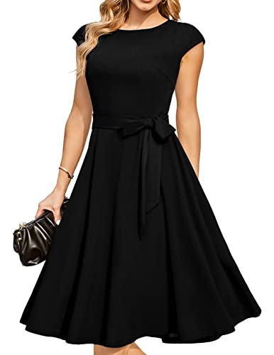 DRESSTELLS Cocktailkleid Damen Schwarz Festliche Kleider 1950er Knielang Rockabilly Hochzeitkleid Vintage Swing Festlich Elegante Abendkleid Kurz Black XL