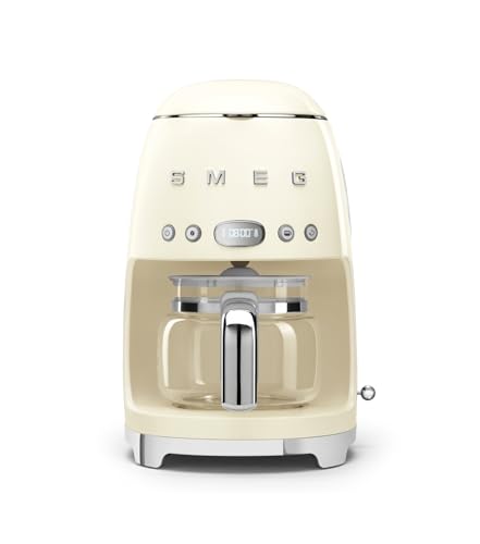Smeg, DCF02CREU, Filter-Kaffeemaschine, Aroma und Autostart-Funktion, Glaskaraffe bis 12 Tassen, 2 Intensitätsniveaus, Warmhaltefunktion, 1050W, Creme