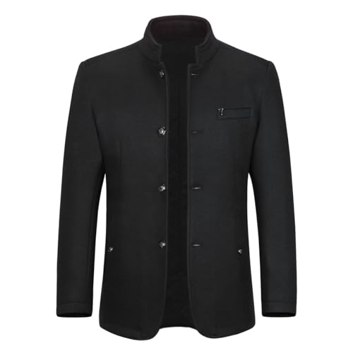 Allthemen Wintermantel Herren Kurzmantel Slim Fit Mantel mit Stehkragen Wolle Warm Wollmantel Business Freizeit Schwarz L