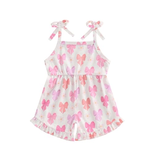 Beauace Baby Mädchen Outfitr Neugeborene Sommer Kurzarm Jumpsuit Ärmelloses Kleinkind Body mit Schleifendruck Weiche Babyset (Weiß, 12-18 Monate)