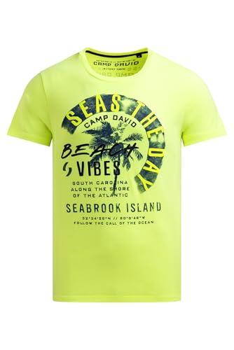 Camp David Herren T-Shirt Rundhals mit Artwork Neon Lime, XXL