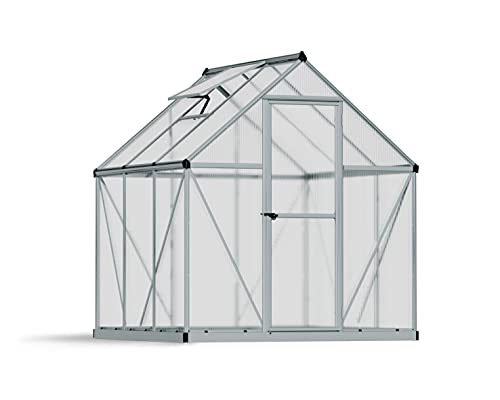 Palram Canopia by Gewächshaus klein Mythos 6x6 Treibhaus 186x185cm Aluminium Silber Tomatenhaus Polycarbonatplatten UV-beständig