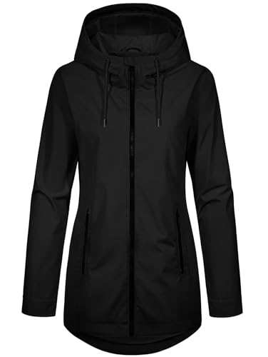 Tuopuda Damen Übergangsjacke Leicht Herbstjacke Kurzmantel mit Kapuze Parka Kurz Windbreaker-Jacke mit Reißverschluss Sportliche Damen Outdoor-Jacke(Schwarz,L)