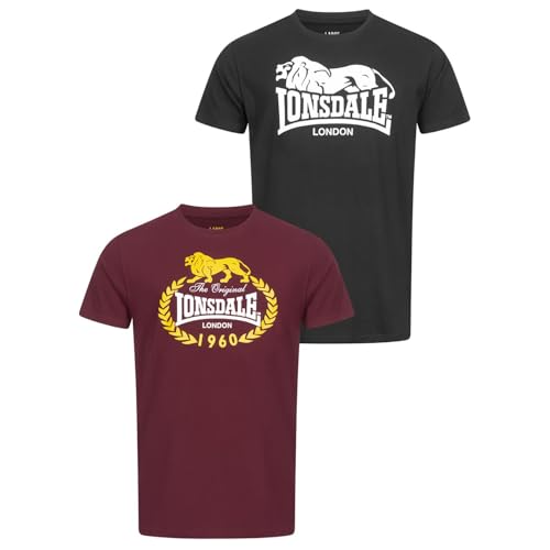 Lonsdale Herren T-Shirt Normale Passform Doppelpack ECCLAW Black/Oxblood XL 117433
