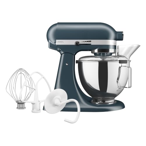 KitchenAid Classic 4,3L Küchenmaschine mit Schwenkkopf, 10 Stufen mit Sanftanlauf, Flachrührer, Knethaken & Schneebesen, Planetenrührwerk, 59 Schüsselkontaktpunkte, Blue Steel