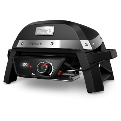 Weber Pulse 1000 Elektrogrill/City-Grill, 1800 W Leistung, Porzellanemaillierte Guss-Grillroste, Smarte digitale Temperaturkontrolle, 41 x 31 cm Grillfläche, Schwarz