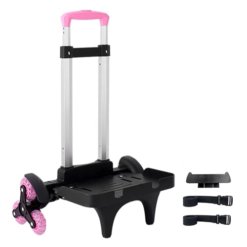 Rucksack-Trolley mit Rädern, faltbare Sackkarre aus Aluminiumlegierung, mit 6 Rädern und Gepäckgurt für Rucksäcke und Reisegepäck (Pink-L03)