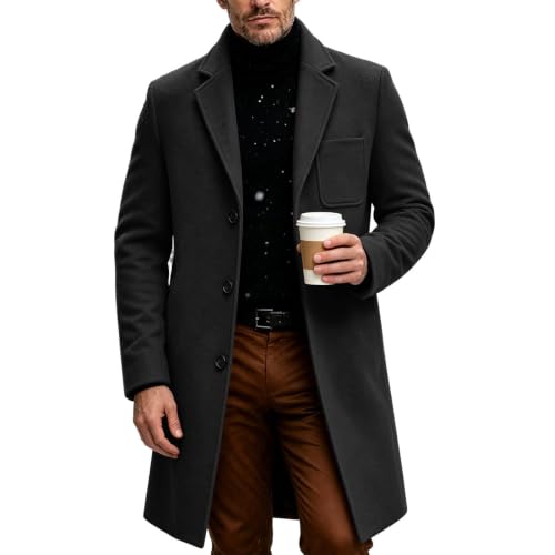 Wintermantel Herren Mittellang Mantel Slim Fit Revers Business Herrenmantel
