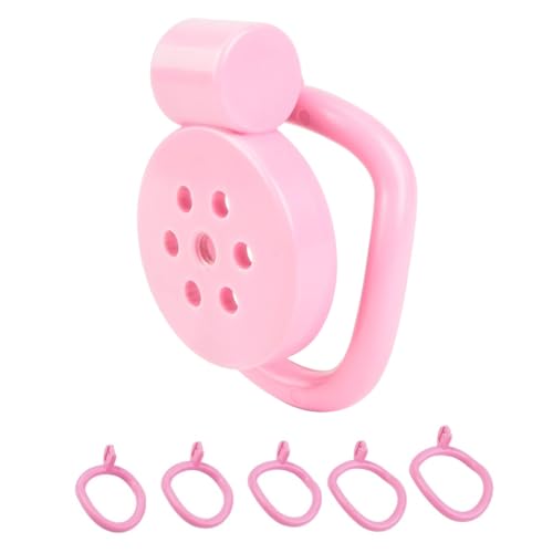 Rosa flacher Keuschheitskäfig, kleiner Keuschheitskäfig, männliche Keuschheitsvorrichtung, 5 Größen, abnehmbare Schwanzringe