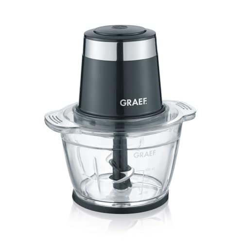 GRAEF Multi-Zerkleinerer CH502 Schwarz, Vierflügeliges Edelstahlmesser, Einhand-Pulse-Bedienung, Ideal zum Hacken von Obst, Gemüse – Multi-Zerkleinerer