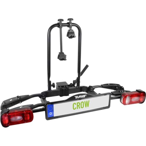 EUFAB 11563 Fahrradträger Crow, E-Bike geeignet, teilweise vormontiert, Diebstahlschutz, für 2 Fahrräder, für Anhängerkupplung, schwarz