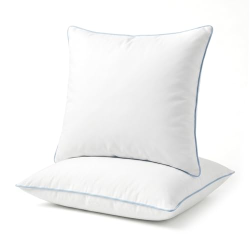 COSYLAND Kopfkissen 60 x 60 cm 2er Set, Bettkissen mit 100% Baumwollbezug, Daunen-Alternative Füllung, weich & stützend, maschinenwaschbar, Schlafkissen mit Blauer Paspel