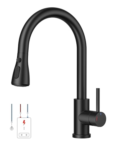 FORIOUS Wasserhahn Küche, Küchenarmatur mit Herausziehbarer Brause Ausziehbar Armatur, Mischbatterie Spültischarmatur, 360° Schwenkbar, Mehrere Strahlarten, Matt Schwarz, Niederdruck