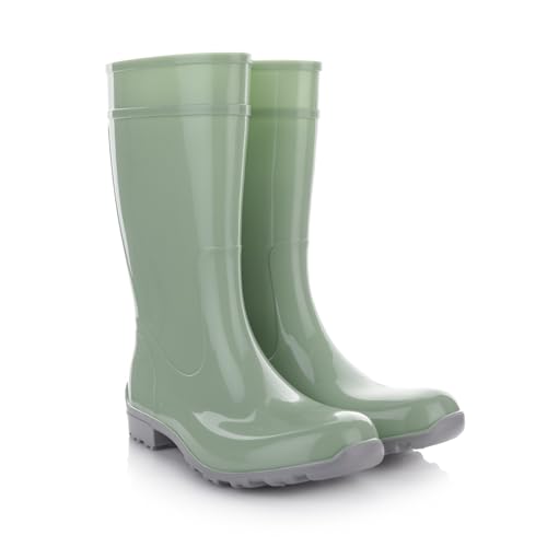 LEMIGO Damen Gummistiefel Wasserdicht Hohe Regenstiefel Gartenschuhe 967 Ilse (Minze, 39)