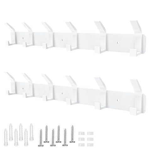 Galerie SV Kleiderhaken Wand, 2 Stück Garderobenhaken mit 6 Haken, Kleiderhaken Metall, Hakenleiste Garderobe für Schlafzimmer Bad Küche Garderobe Garderobenleiste Wandgarderobe (Weiss)