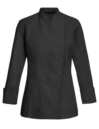 GREIFF Professionelle Kochjacke Damen mit verdeckten Druckknöpfen und Wiener Nähten - 5405 - Regular Fit - Atmungsaktiv dank Lüftungslöcher - Pflegeleicht - Armtasche für Utensilien - Schwarz - M