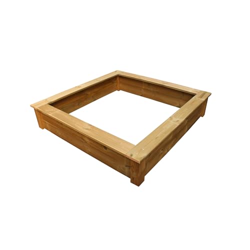 Clamaro 'Beach' Holz Sandkasten 150 x 150 cm extra stabil aus Fichte Massivholz Bohlen (28mm stark, imprägniert), Sitzumrandung mit abgerundeten Kanten, verzinkte Schrauben - 100% Made in Germany
