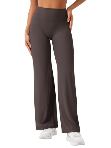 ZAAYO Nahtlose Straight Leggings Damen Hohe Taille Flared Leggings Yoga Hosen Sport Yoga Legging Damen Gym Yoga Pants Schlaghose Dunkelbraun M
