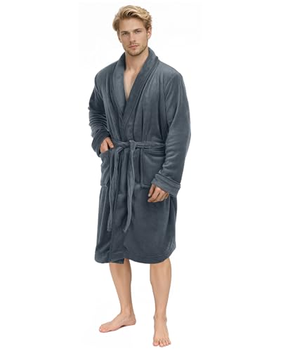 NY Threads Bademantel Herren Flauschig Fleece Kuschelig weich Schalkragen Morgenmantel fur männer, Groß, Grau
